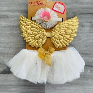[SOLD] Newborn Photo Prop Gold and White Angel Wings Baby Matching Set /3 Pc NWT